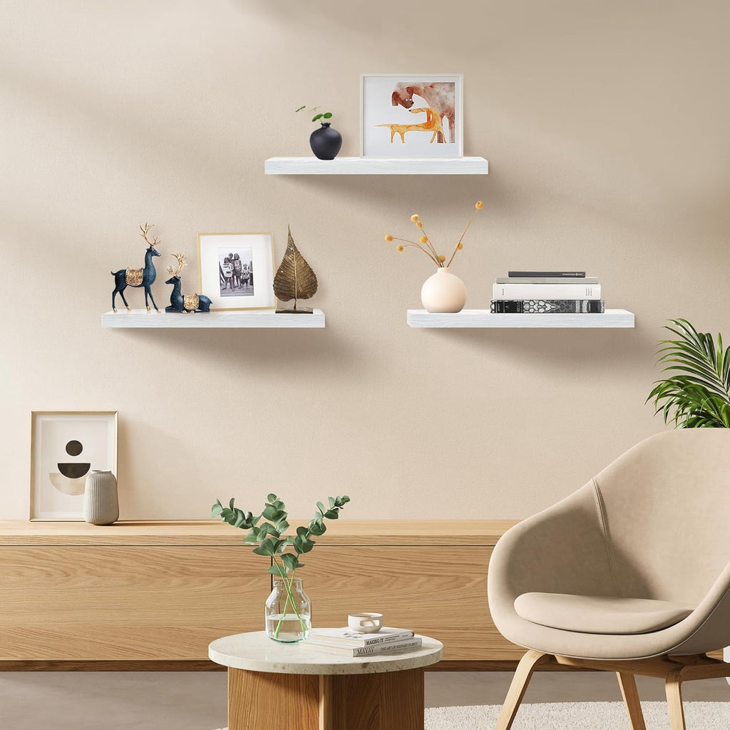Floating Shelves for Wall Set of 3, 36" White Wall Shelves for Home Decor, Frame Display White Floating Shelf for Living Room, Bedroom, Bathroom, Kitchen
