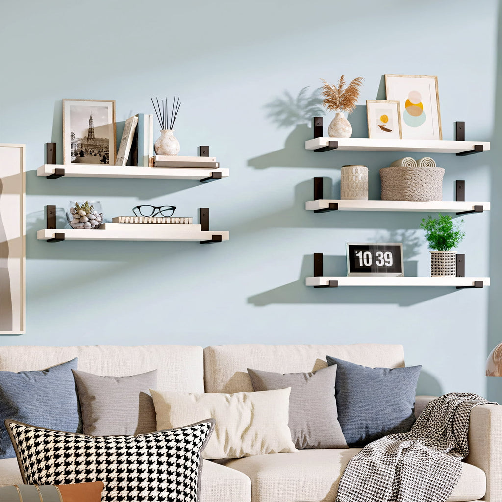 Fairy Floating Shelves, Rustic Wood Wall Storage Shelves Set of 5, 15.7in x 4.7in x 0.6in, White