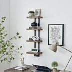 Danya B. 4-Tier Ladder Bracket Floating Wall Shelves - Black Metal and Walnut Finish