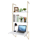 Miumaeov 3 Tier Ladder Shaped Desk Wall Mounted Shelf Floating Hanging Display Rack for Laundry Room Bathroom Kitchen Bedroom Office Gold