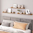 HOOBRO Set of 3 35.4-Inch Floating Wall Shelves with Raised Edge & Invisible Brackets, Rustic Brown