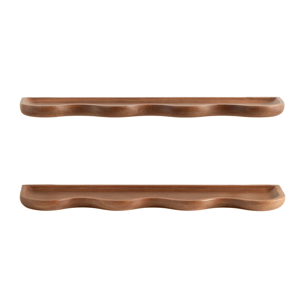 Kate and Laurel Alezar Modern Scalloped Mango Wood Floating Shelves, Set of 2, 24 x 6, Walnut Brown, Functional Wavy Bathroom and Kitchen Shelves for Storage and Display