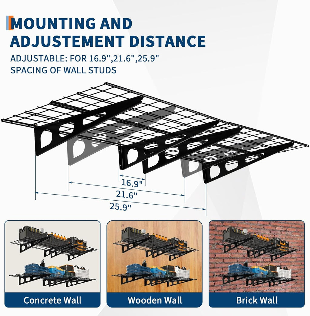 Garvee 2 Pack 2x6Ft Garage Storage Shelving Wall Mounted, 24-Inch-By-72-Inch 1600 Lbs Heavy Duty Storage Shelves, Wall Shelve Garage Storage Rack Floating Shelves Organization for Warehouse, Laundry