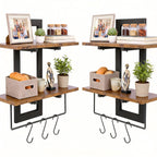2 Pack 2 Tier Floating Wall Shelves, Rustic Wood Wall Mount Storage Organizer, Decorative Wall Display Rack for Bedroom Living Room Bathroom