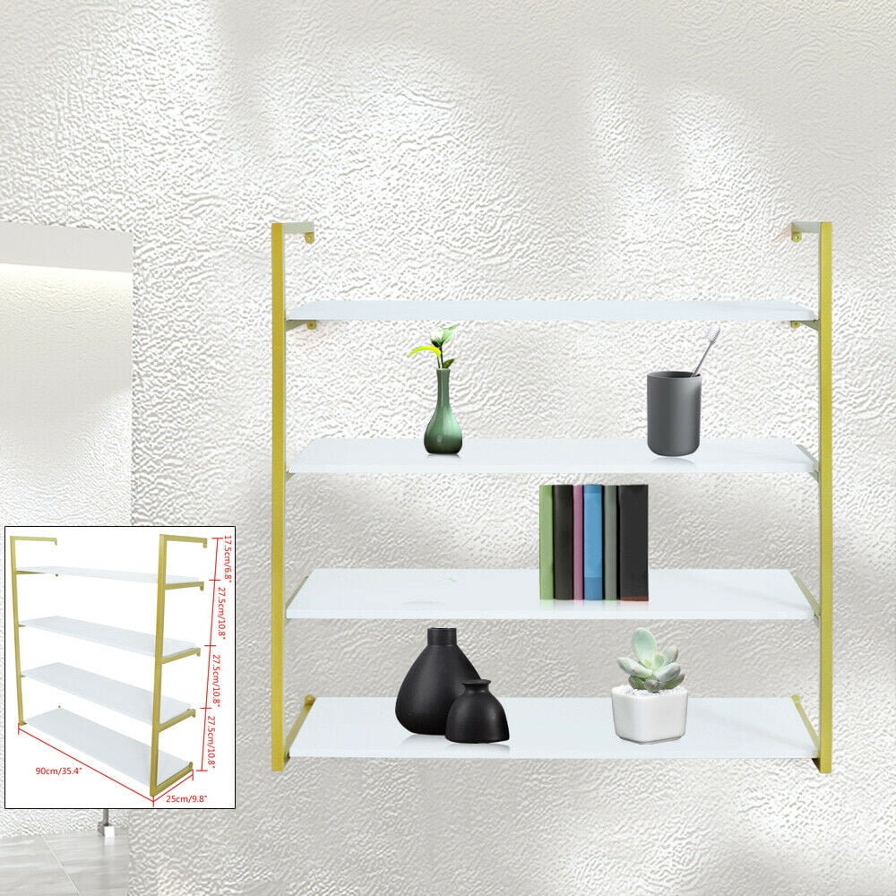 CNCEST 36" 4-Tier Floating Shelf w/ Metal Bracket - Modern Metal Wall Mounted Book Storage