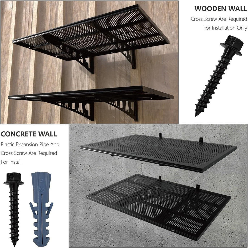 HAINAWANG,1 shelves 1-Pack 1.5x3.8ft 17.7-inch-by-45.2-inch Wall Shelf Garage Storage Rack Wall Mounted Floating Shelves, Black, 1 Pack Loads 250 lbs
