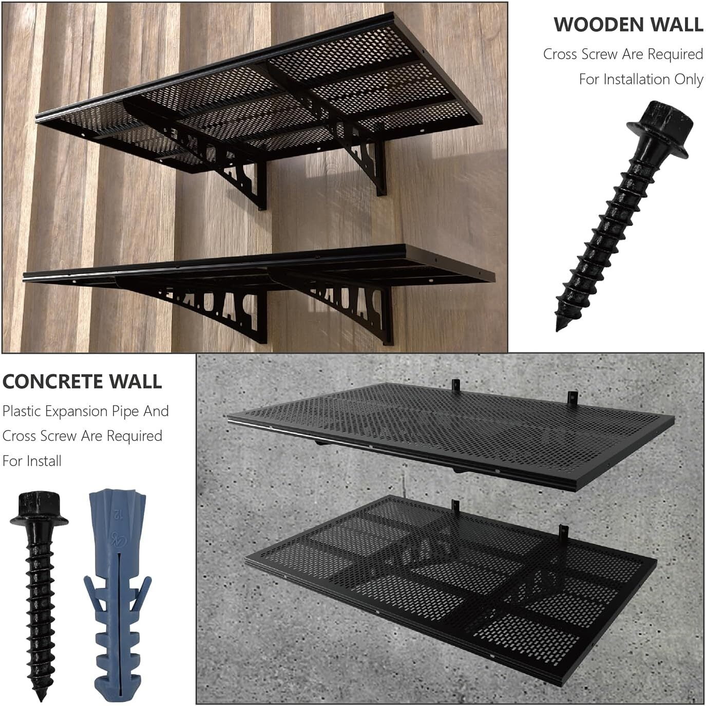 HAINAWANG,1 shelves 1-Pack 1.5x3.8ft 17.7-inch-by-45.2-inch Wall Shelf Garage Storage Rack Wall Mounted Floating Shelves, Black, 1 Pack Loads 250 lbs