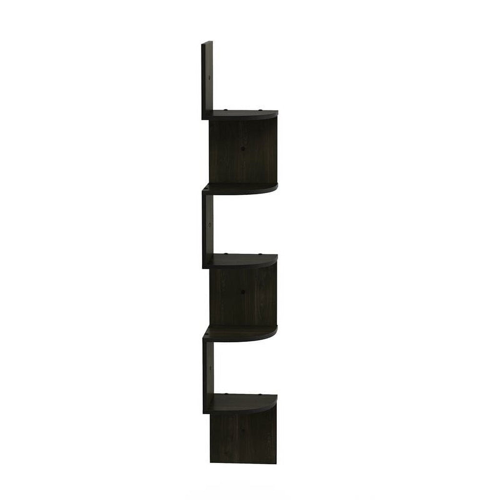Furinno FR16122EX 5 Tier Wall Mount Floating Radial Corner Shelf, Espresso
