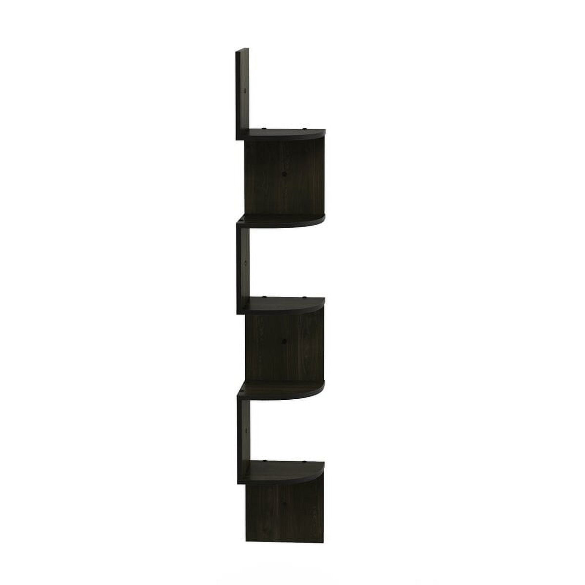 Furinno FR16122EX 5 Tier Wall Mount Floating Radial Corner Shelf, Espresso