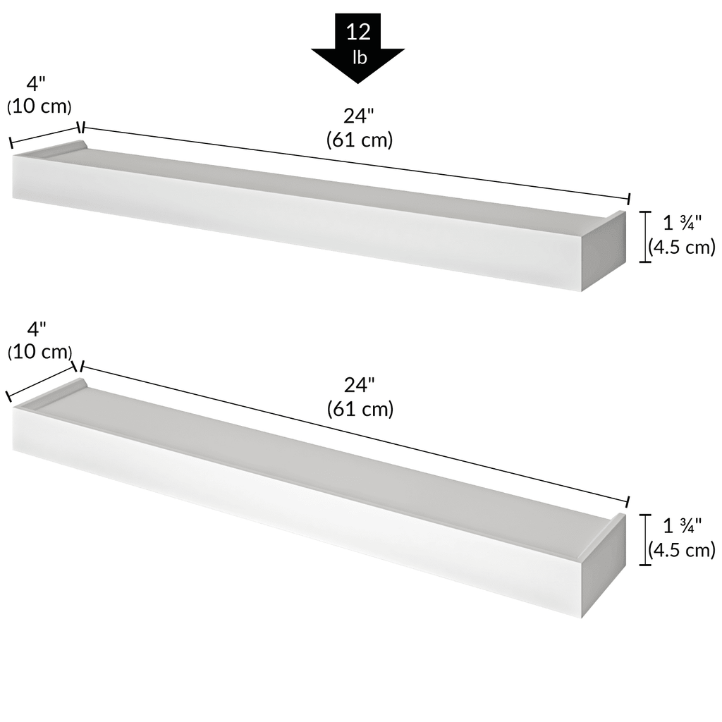 Ballucci Modern 24" Floating Shelves, Set of 2 Wood Wall Mount Shelves, White