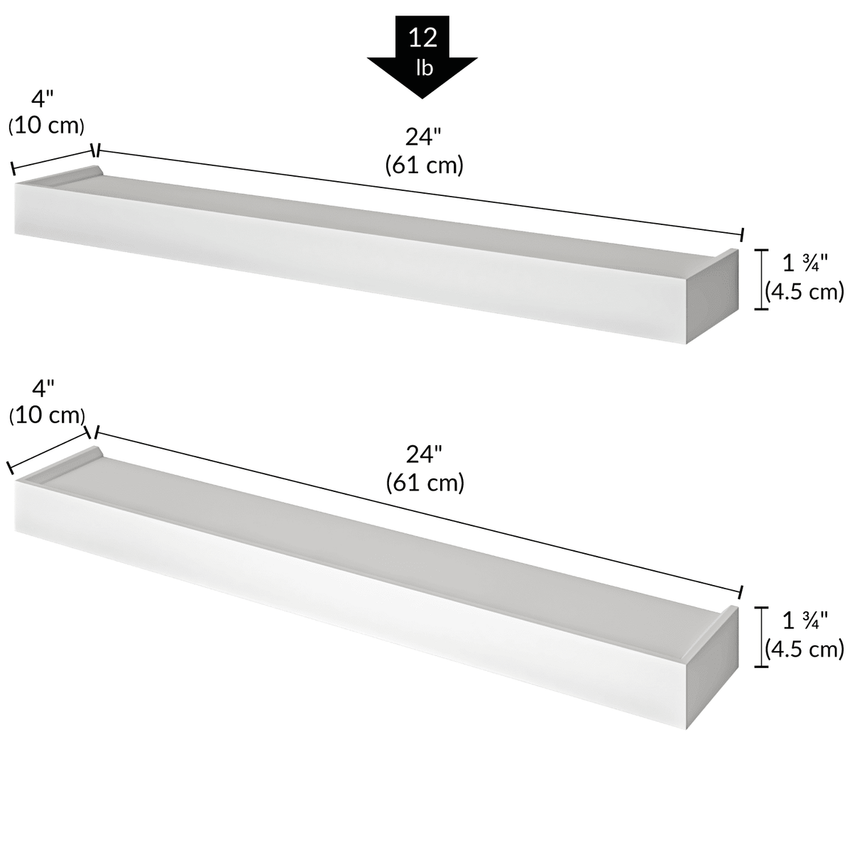 Ballucci Modern 24" Floating Shelves, Set of 2 Wood Wall Mount Shelves, White