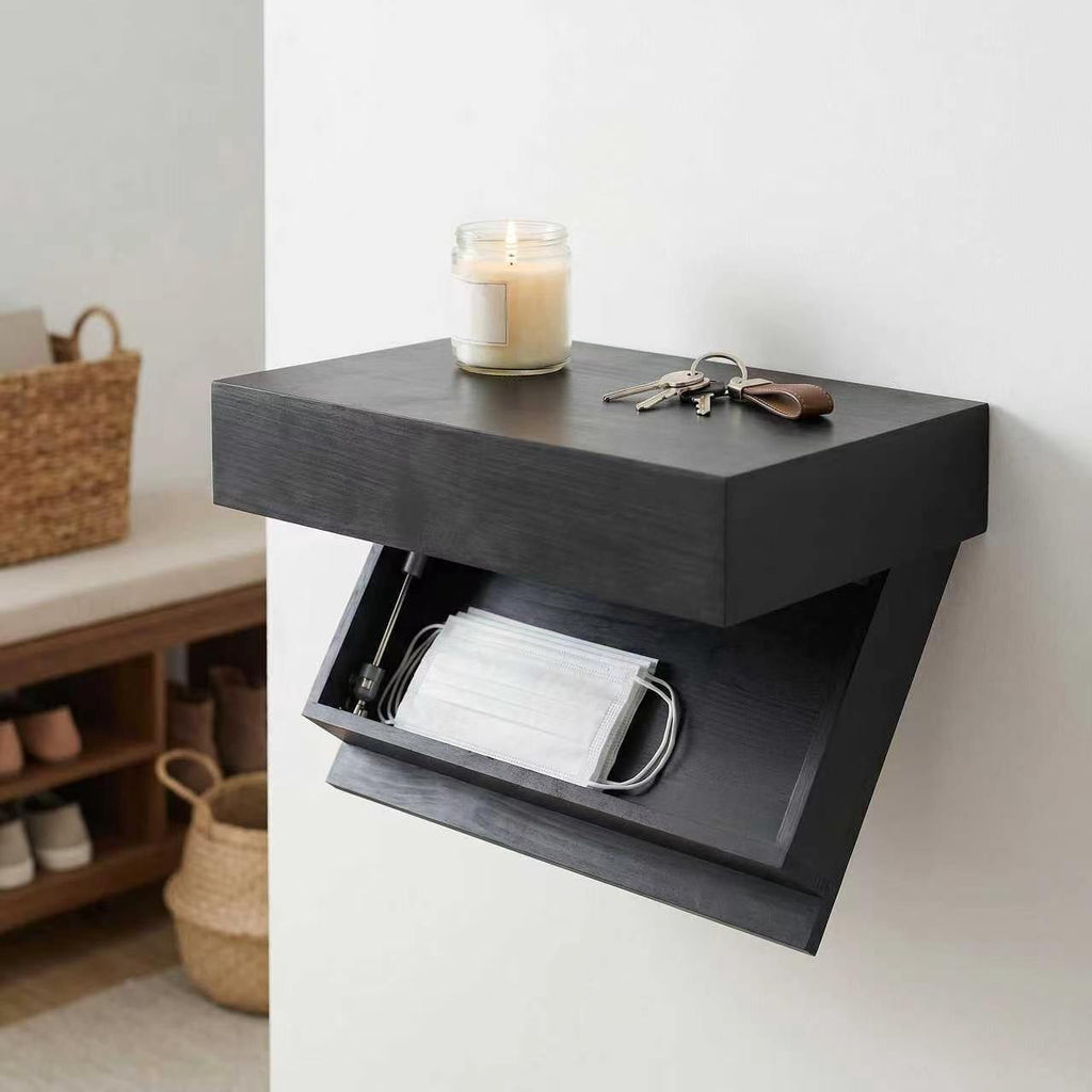 Wall Mount Shelf with Hidden Compartment, 15.75x11.02in, Requires Drilling Floating Shelves, Concealed Storage for Books, Plants, Wall Decor(Black)