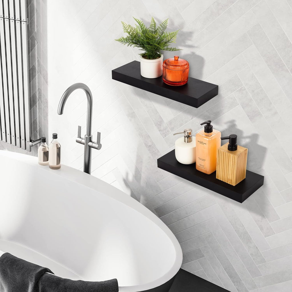 Sorbus 16.25" Black Floating Shelves (Set of 3) – Wall Storage for Décor, Frames, Trophies