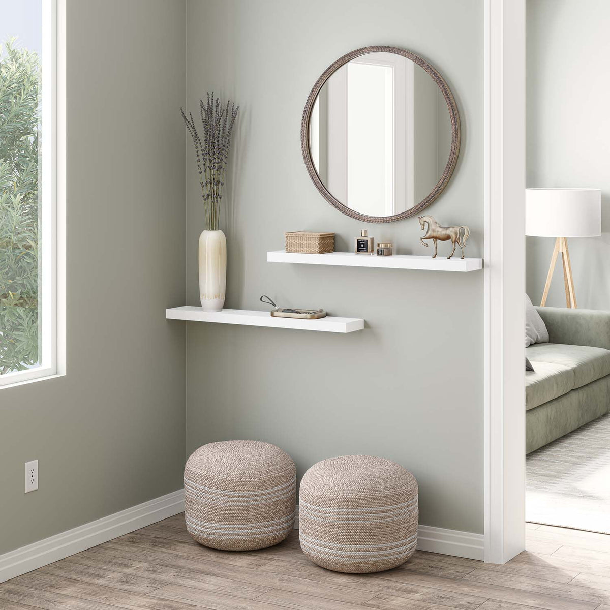 Ballucci 36" Floating Shelves, 2-Pack Wood Wall Shelf Set with Invisible Brackets, 6" Deep, White