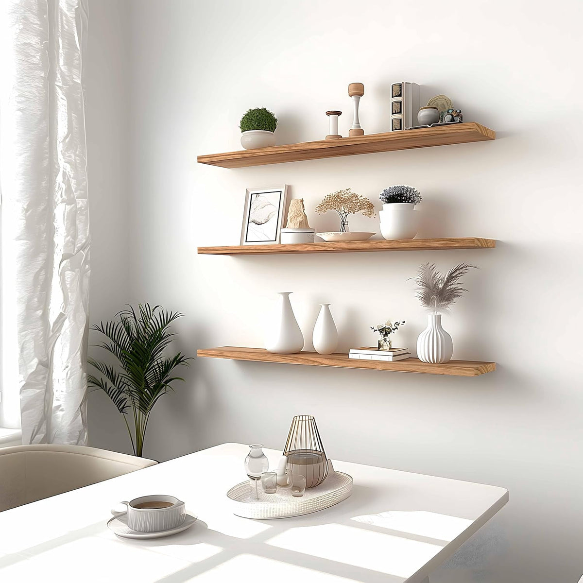48 Inch Light Wood Floating Shelves for Wall Rustic Wall Shelf for Bedroom Living Room Set of 4