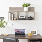 Danya B. Modern 3 Cube Floating Wall Shelf with Display Ledge - Easy to Hang Wall Mounted Triple Cubby Shelf - Oak