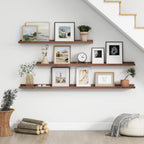 Floating Picture Ledge Shelves for Wall Set of 4, 56 Inch Solid Wood Wall Shelves with Lip Long Large Nursery Book Shelf for Toys Storage Kids Bookshelf Wall Mounted Living Room Bedroom Decor Frames