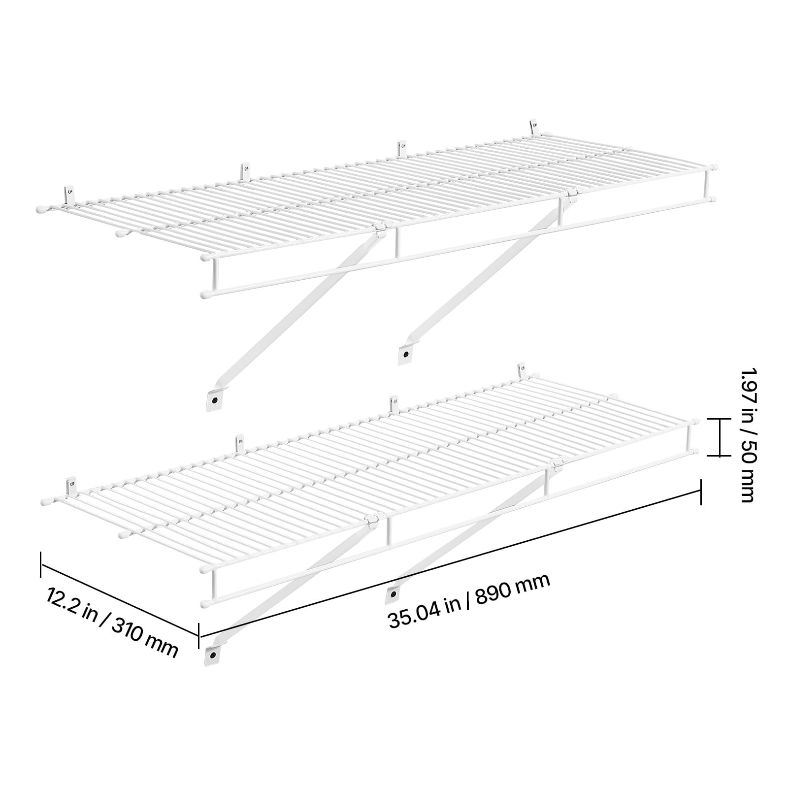 KFFKFF Wire Shelf Kit, 3 ft, Set of 2, Wall-Mounted Storage Shelves, Durable Carbon Steel Floating Shelves with Protective Coating, Ideal for Closet, Bedroom, Living Room, Office