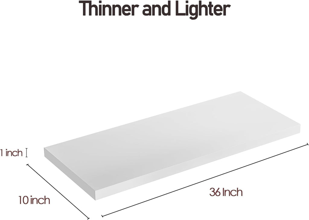LANDMOK 10 Inch Deep Floating Shelf, 36 x10 Inch Large Wall Mounted Shelf for Kitchen, Bathroom, Living Room, White (3 Pack)