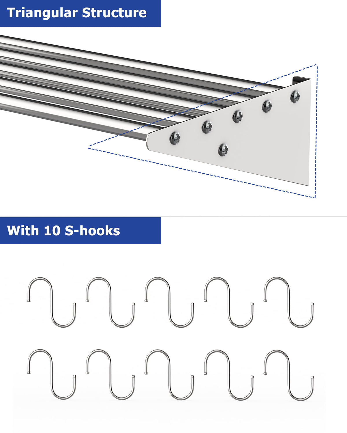 M optimized Commercial NSF Stainless Steel Shelf Wall Mount Floating Hanging Rack for Storage and Organization with S Hooks for Home Kitchen, Restaurant & Hotel