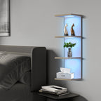 4-Tier Wall Shelf with 10 Rgb Lighting Modes, Multifunctional Wall Mounted Vertical Display Floating Shelf for Bedroom Living Room Vanity, White