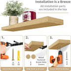 Sorbus 2 Pack Wood Floating Shelves Wall Hanging Length 24-inch, Maple Wood
