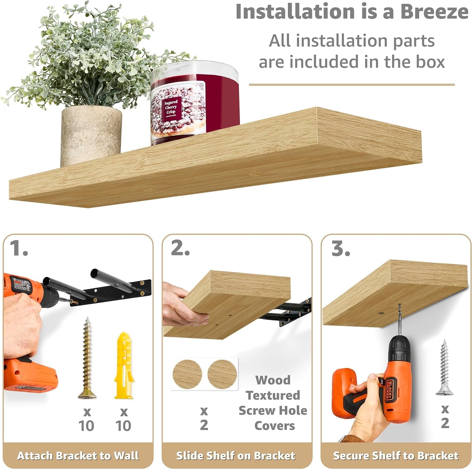 Sorbus 2 Pack Wood Floating Shelves Wall Hanging Length 24-inch, Maple Wood