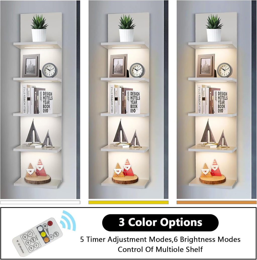 5-Tier LED Wall Shelf Vertical Column Floating Storage Shelf Tall Tower Organizer for Home Decor (White)