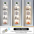5-Tier LED Wall Shelf Vertical Column Floating Storage Shelf Tall Tower Organizer for Home Decor (White)
