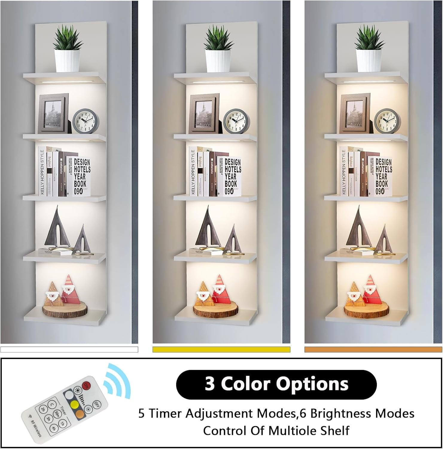 5-Tier LED Wall Shelf Vertical Column Floating Storage Shelf Tall Tower Organizer for Home Decor (White)
