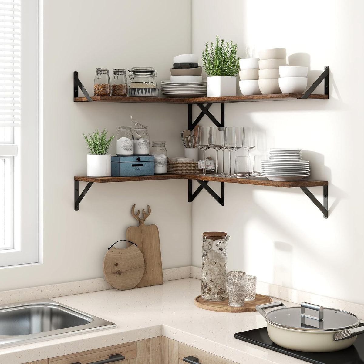 Floating Shelves for Wall, 16W x 8D Wood Floating Shelves Set of 2, 8'' Deep Rustic Wall Shelves for Bookshelf Living Room Bedroom Home Office Bathroom