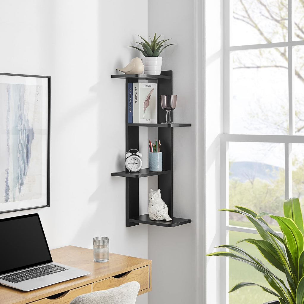 Danya B. Alvar Corner 4-Tier Floating Ledge Column Wall Shelf - Black