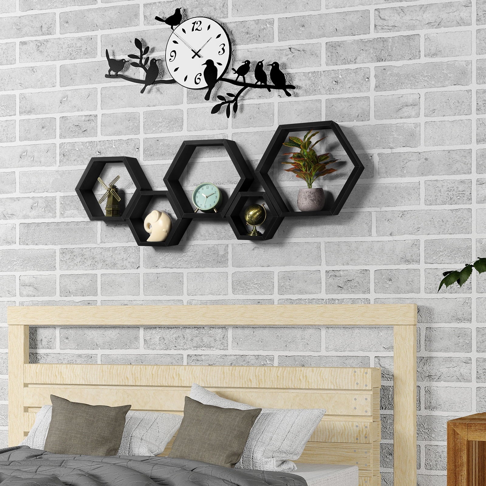 Hexagon Floating Shelves 5 Different Sizes Honeycomb Shelves for Wall, Black