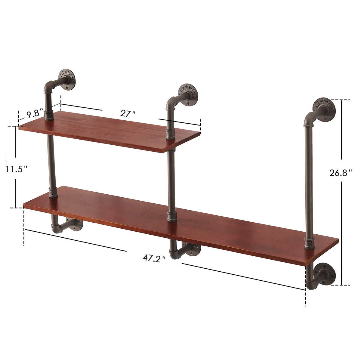 Ivinta 2-Tier Shelf Industrial Pipe Shelving Farmhouse Floating Shelves Wall Bookshelf for Kitchen Living Room Bathroom