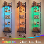HZAT LED Floating Shelves, 5-Tier Glass Wall Shelf, Display Shelves for Living Room Gaming Room Bedroom, Carbon Fiber Black