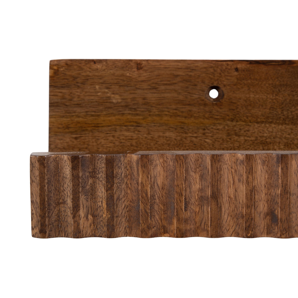 Kate and Laurel Furrow Modern Wood Photo Display Ledges, Set of 2, 24 Inches, Walnut Brown, Scalloped Floating Picture Ledge Shelf Set with Lip for Use as Nursery Book Shelves or Gallery Wall Decor