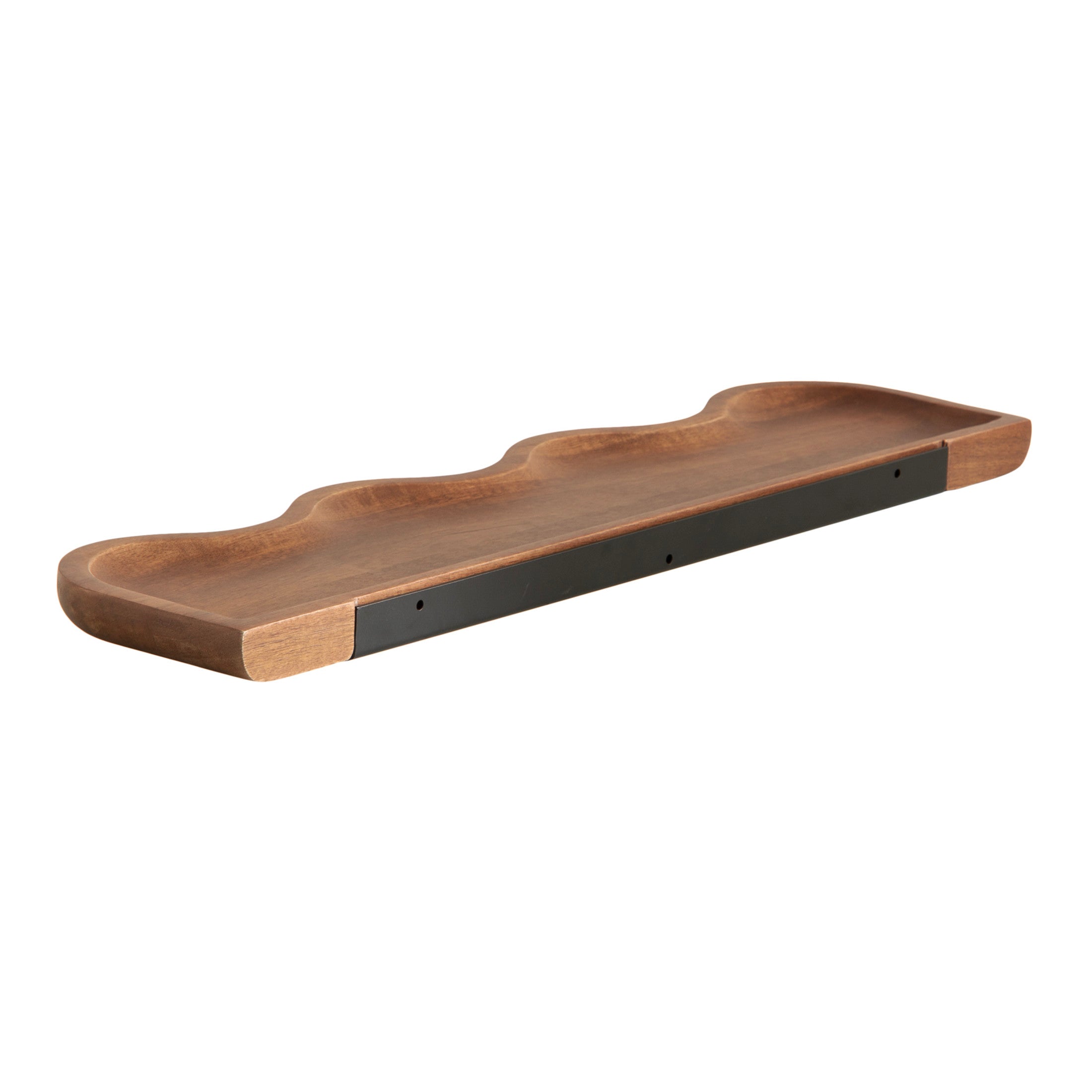 Kate and Laurel Alezar Modern Scalloped Mango Wood Floating Shelves, Set of 2, 24 x 6, Walnut Brown, Functional Wavy Bathroom and Kitchen Shelves for Storage and Display