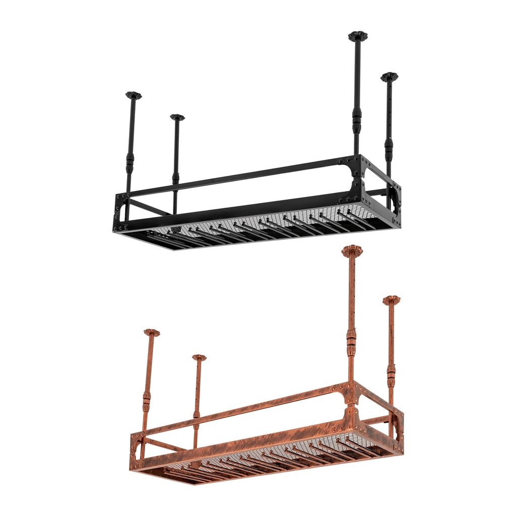 ToppiJoy Industrial Vintage Bar Floating Shelf, Ceiling Mounted Hanging Wine Bottle Holder, Shelf Champagne Glass Rack, for Bar Home (Bronze)