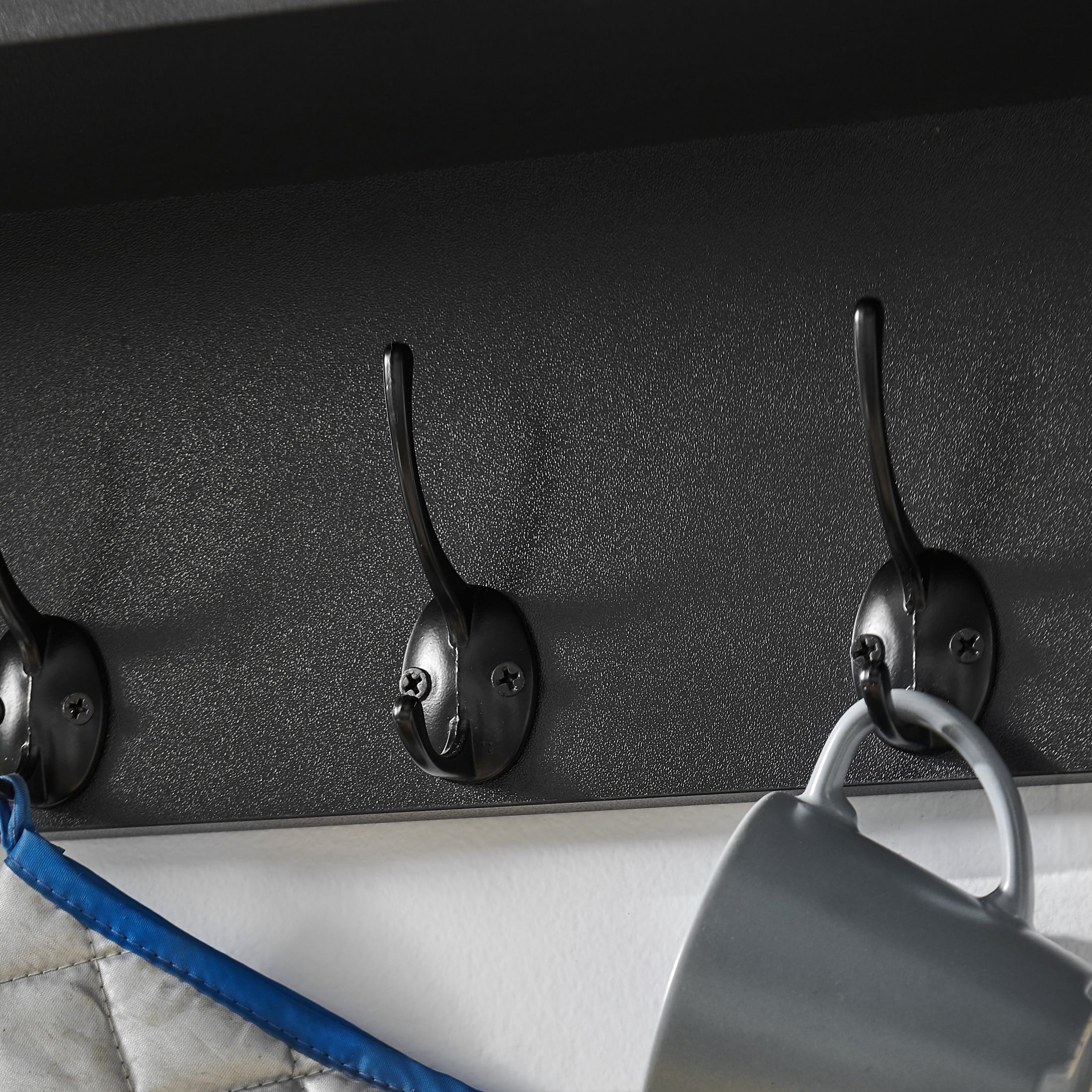 Entryway Floating Utility Wall Shelf with Hooks - Wall Mounted - Black