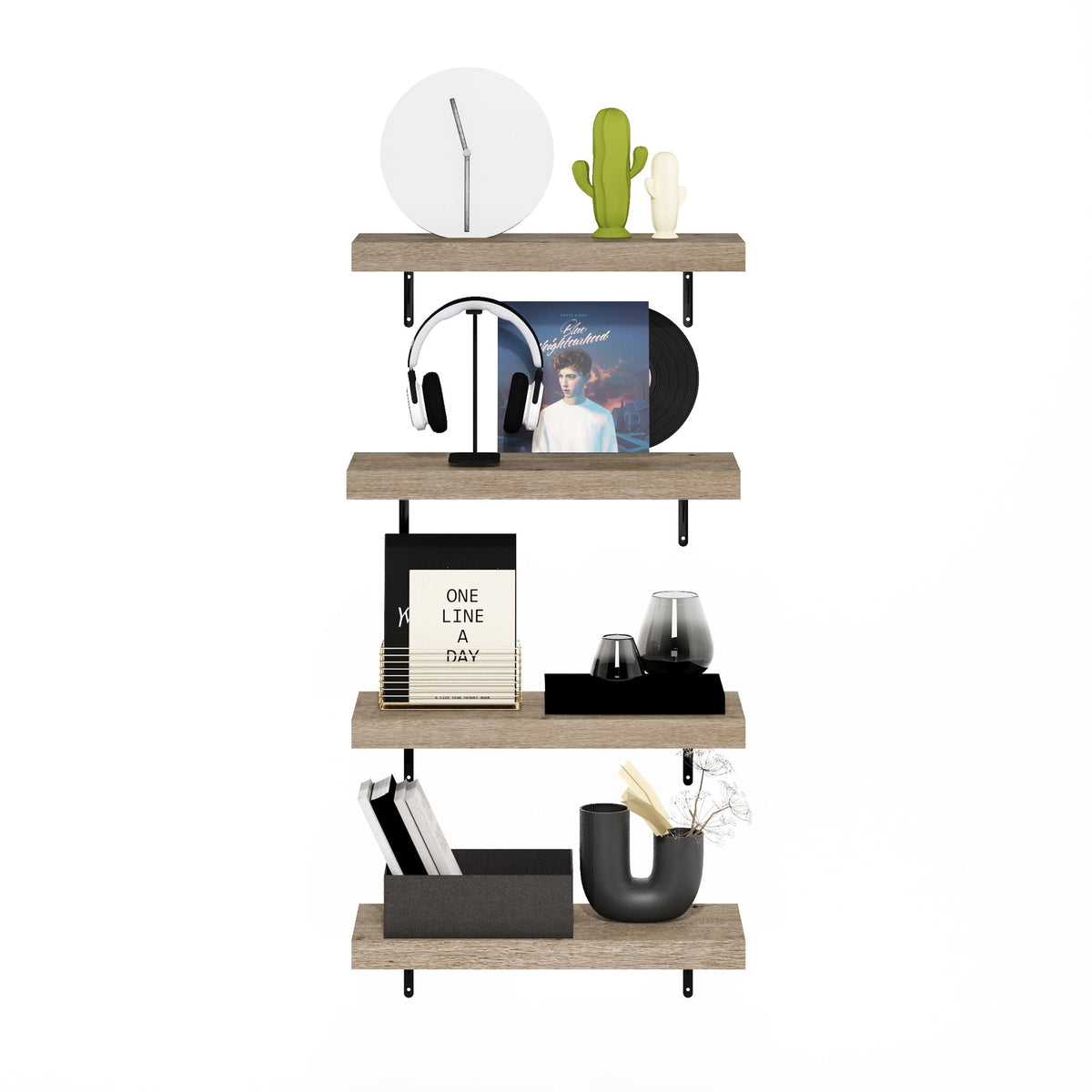 Furinno TANNA 22-Inch Wall Mounted Floating Display Shelves in Natural Set of 4