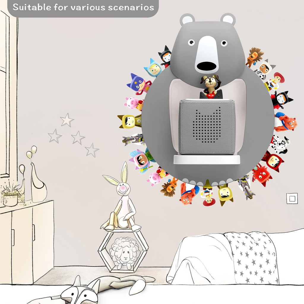 For Toniebox Creative Bear Children's Magnetic Floating Shelf and for Tonies for 30-48 Figures - Wall Shelf for The Music Box - for Playing and Collecting - for Children's Baby Rooms (Grey)