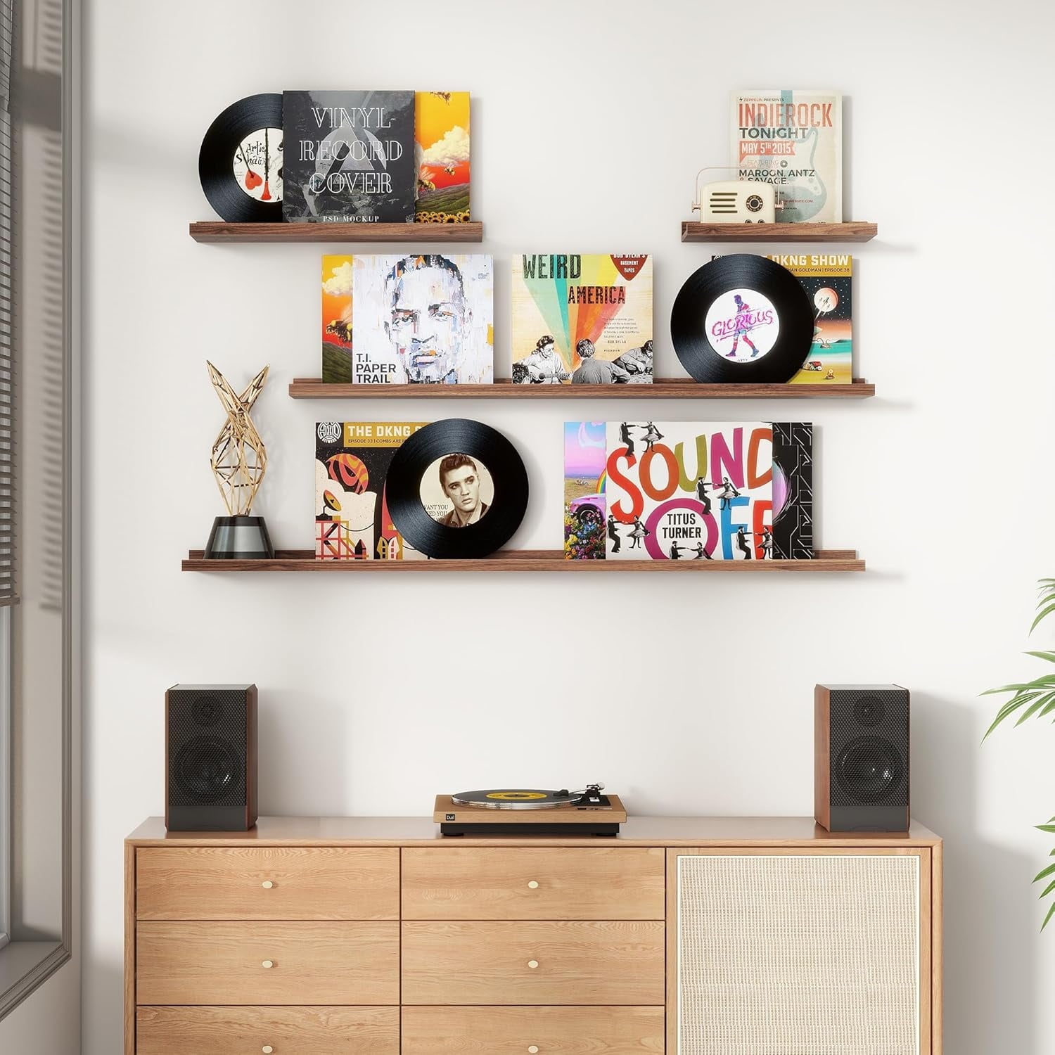 Floating Picture Ledge Shelves for Wall Set of 4, 56 Inch Solid Wood Wall Shelves with Lip Long Large Nursery Book Shelf for Toys Storage Kids Bookshelf Wall Mounted Living Room Bedroom Decor Frames