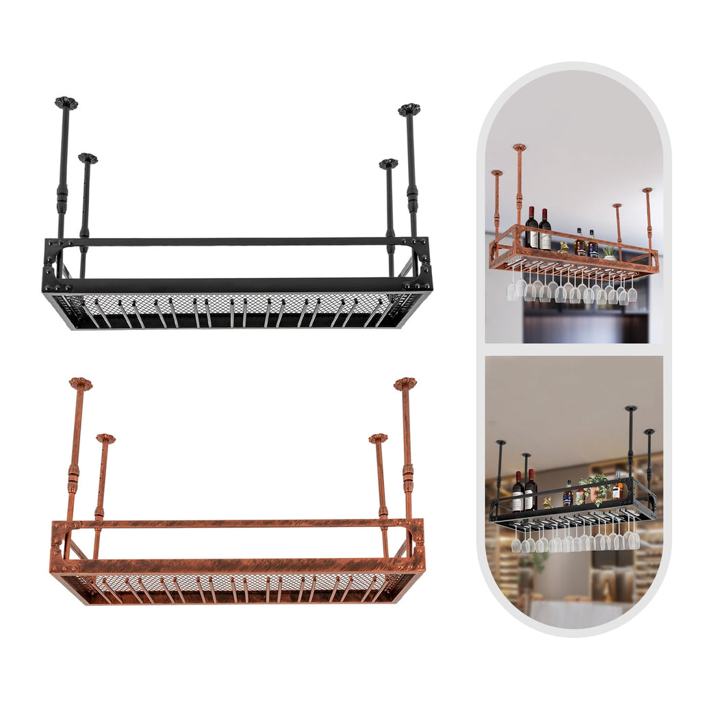 ToppiJoy Industrial Vintage Bar Floating Shelf, Ceiling Mounted Hanging Wine Bottle Holder, Shelf Champagne Glass Rack, for Bar Home (Bronze)