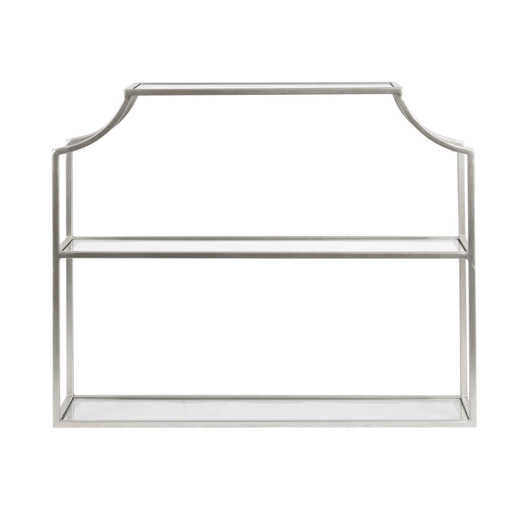 Kate and Laurel Ciel Modern Glam Wide Two-Tier Wall Shelf, 24 x 20, Silver, Tiered Bathroom Shelves for Over the Toilet Storage or Bedroom Makeup Organizer