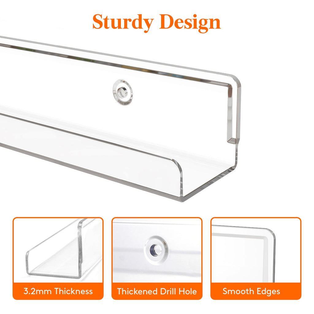 Lifewit Floating Shelves for Vinyl Record, 12 Pack 12" Clear Acrylic Wall Shelf Room Decor for Book/Photo/Picture/Makeup Display in Bedroom, Living Room, Bathroom Storage and Organization