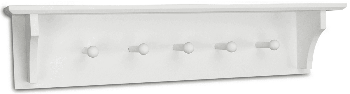 Ballucci Wall Coat Rack Shelf, Entryway Floating Shelf Rack, 5 Pegs, 24", White