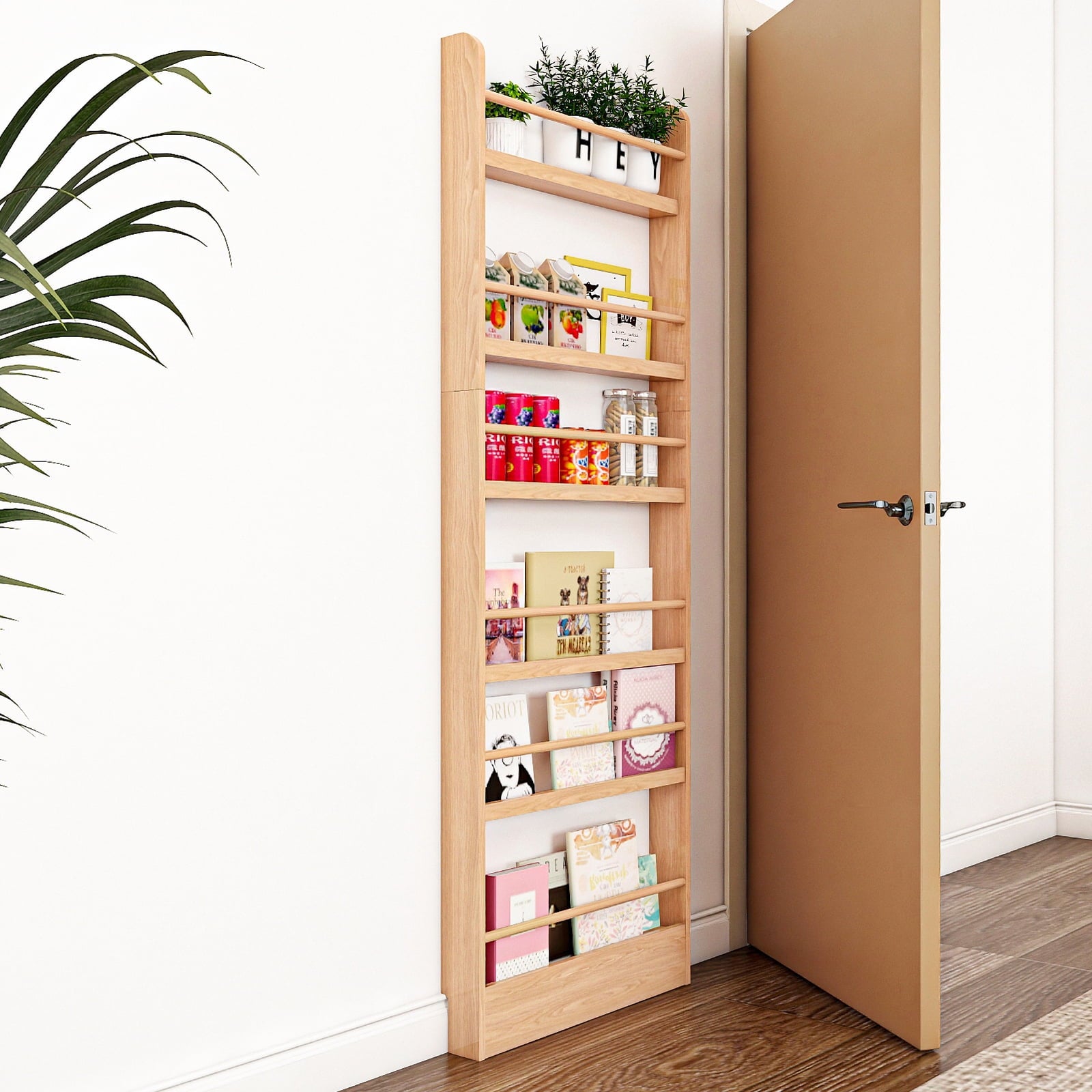 VGBYUJ 6 Tier Behind The Door Bookshelf, 70" Behind The Door Storage Organizer, Wall Mount Bookcases for Narrow Space, Solid Wood