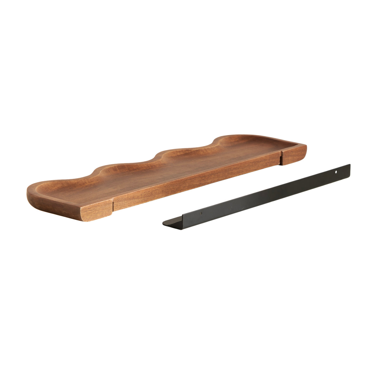 Kate and Laurel Alezar Modern Scalloped Mango Wood Floating Shelves, Set of 2, 24 x 6, Walnut Brown, Functional Wavy Bathroom and Kitchen Shelves for Storage and Display