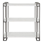 Kate and Laurel Lintz Modern Industrial Wood and Metal Floating Wall Shelves with Black Metal Frame, Rustic White