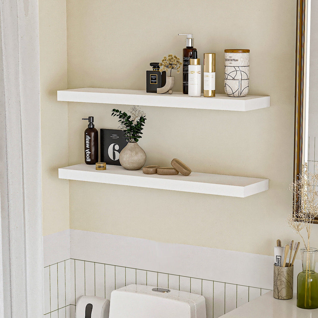 Jouetondream 31X7 2PCS Floating Shelves, Wood Floating Shelves for Wall, Storage Shelves for Living Room Bedroom Kitchen Bathroom,White